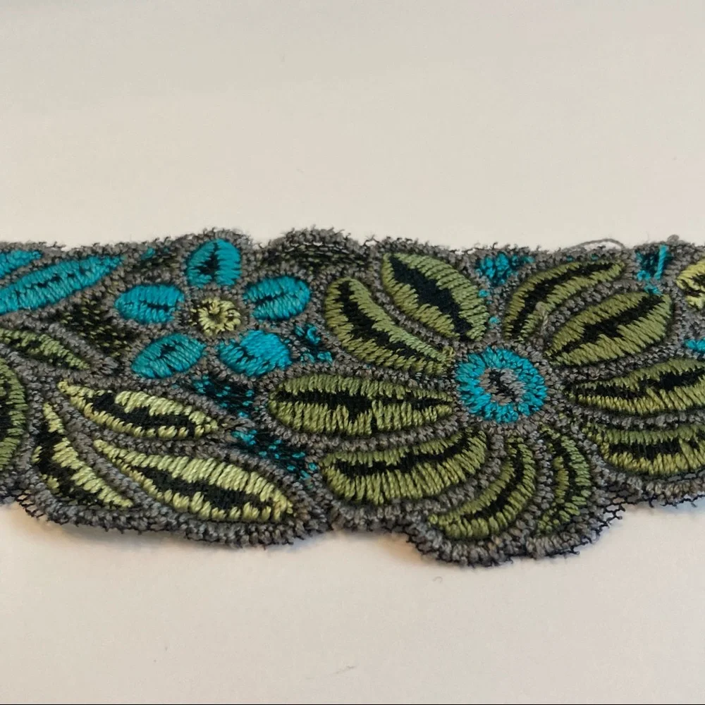 Blue Green Floral Flower Trim Embroidery 2